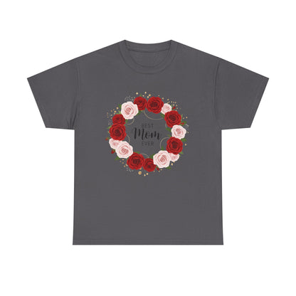 Mom Floral Wreath T-Shirt Best Mom Ever Mother's Day Gift Women Cotton Tee