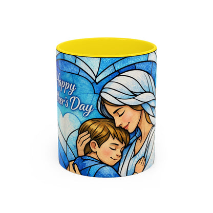 Mother's Day Coffee Mug — Stained Glass Mom & Child Accent Mug (11oz)