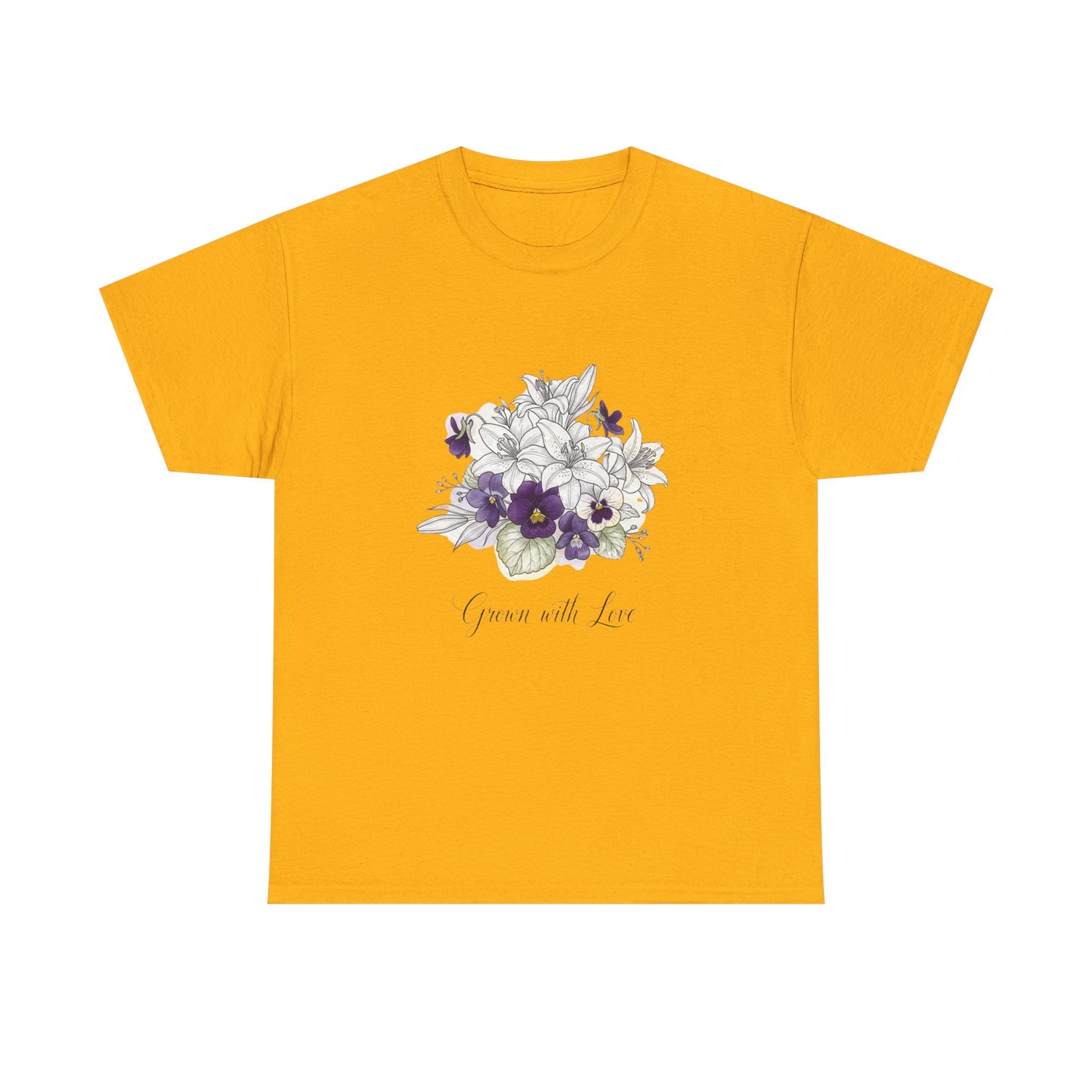 Floral 'Grow with Love' Tee — Botanical Pansy Bouquet T-Shirt
