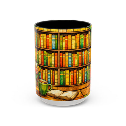Booklover Coffee Mug – Stained Glass Library Accent Ceramic Mug