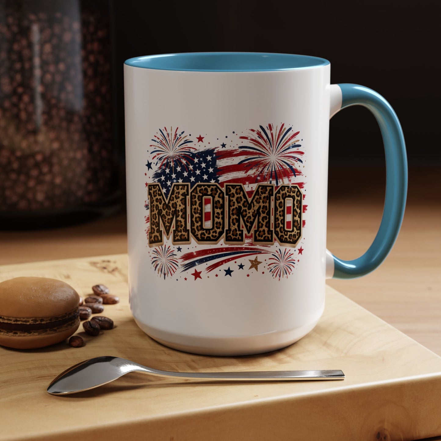 Leopard Patriotic Accent Mug 15oz — Fourth of July Mom Coffee Cup USA Gift