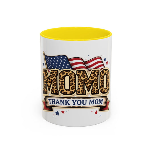 Leopard Print Thank You Mom Accent Coffee Mug — Patriotic American Flag Gift (11 oz)