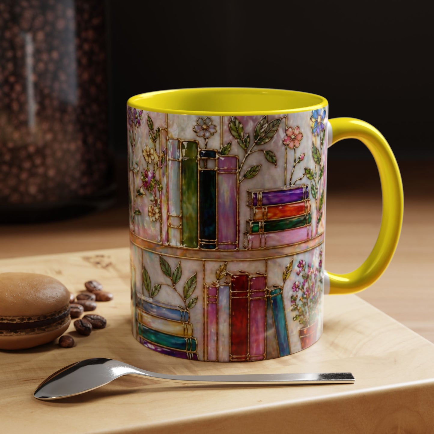 Floral Bookshelf Mug Watercolor Book Lover Gift Reader Coffee Tea Mug 11oz 15oz