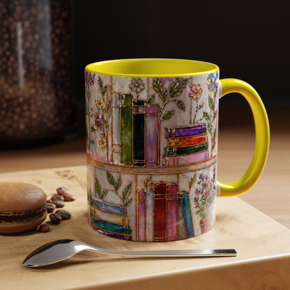 Floral Bookshelf Mug Watercolor Book Lover Gift Reader Coffee Tea Mug 11oz 15oz