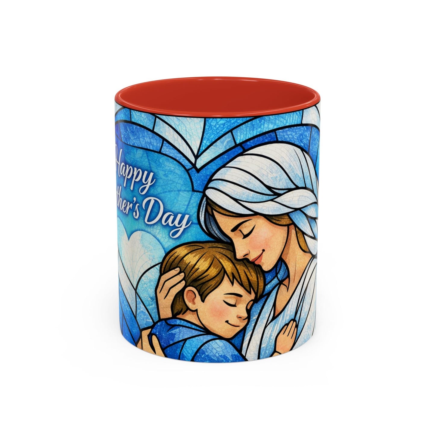 Mother's Day Coffee Mug — Stained Glass Mom & Child Accent Mug (11oz)