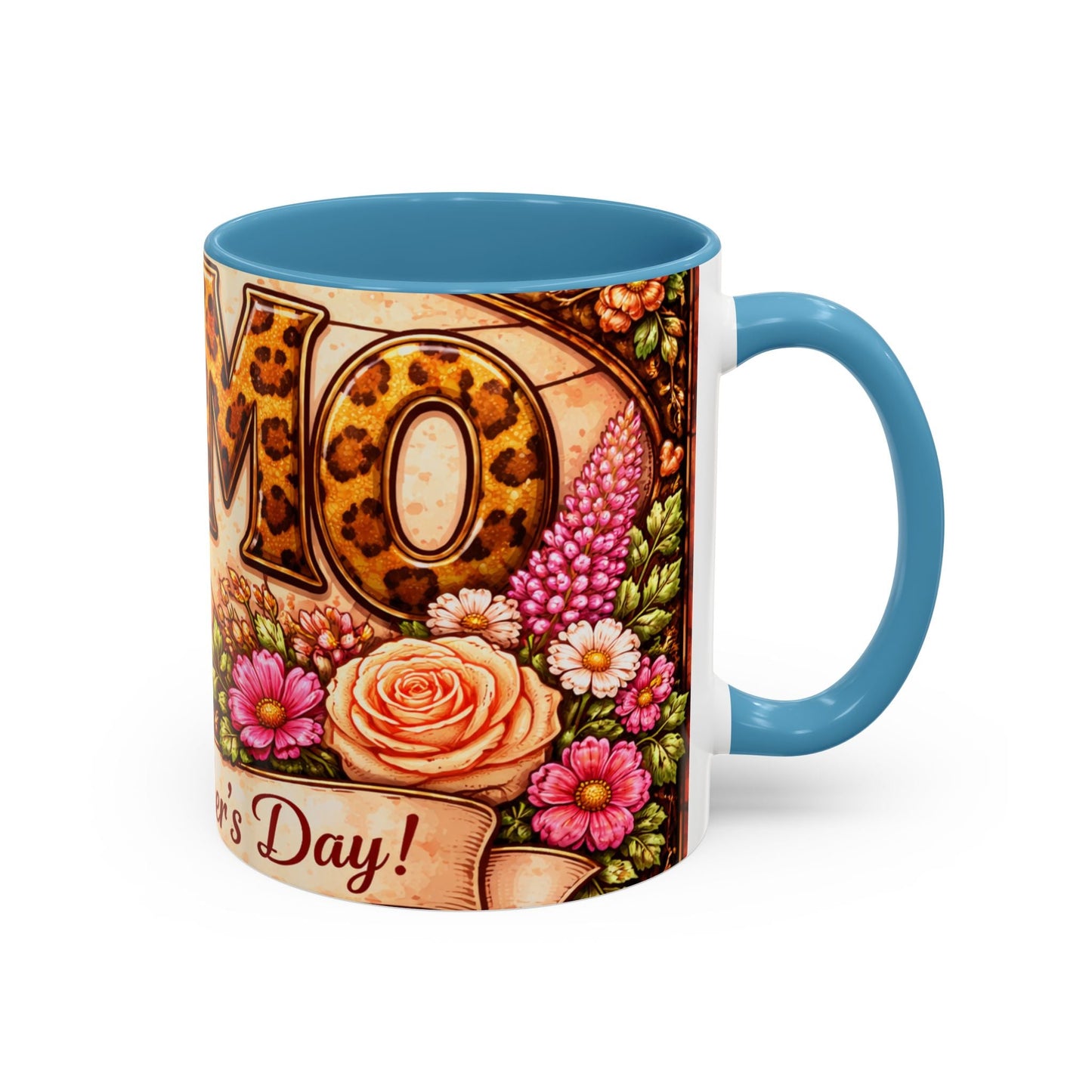 Mother's Day Coffee Mug – Floral Leopard 'MOM' Print Accent Mug (11  oz)