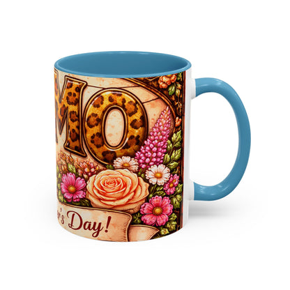 Mother's Day Coffee Mug – Floral Leopard 'MOM' Print Accent Mug (11  oz)