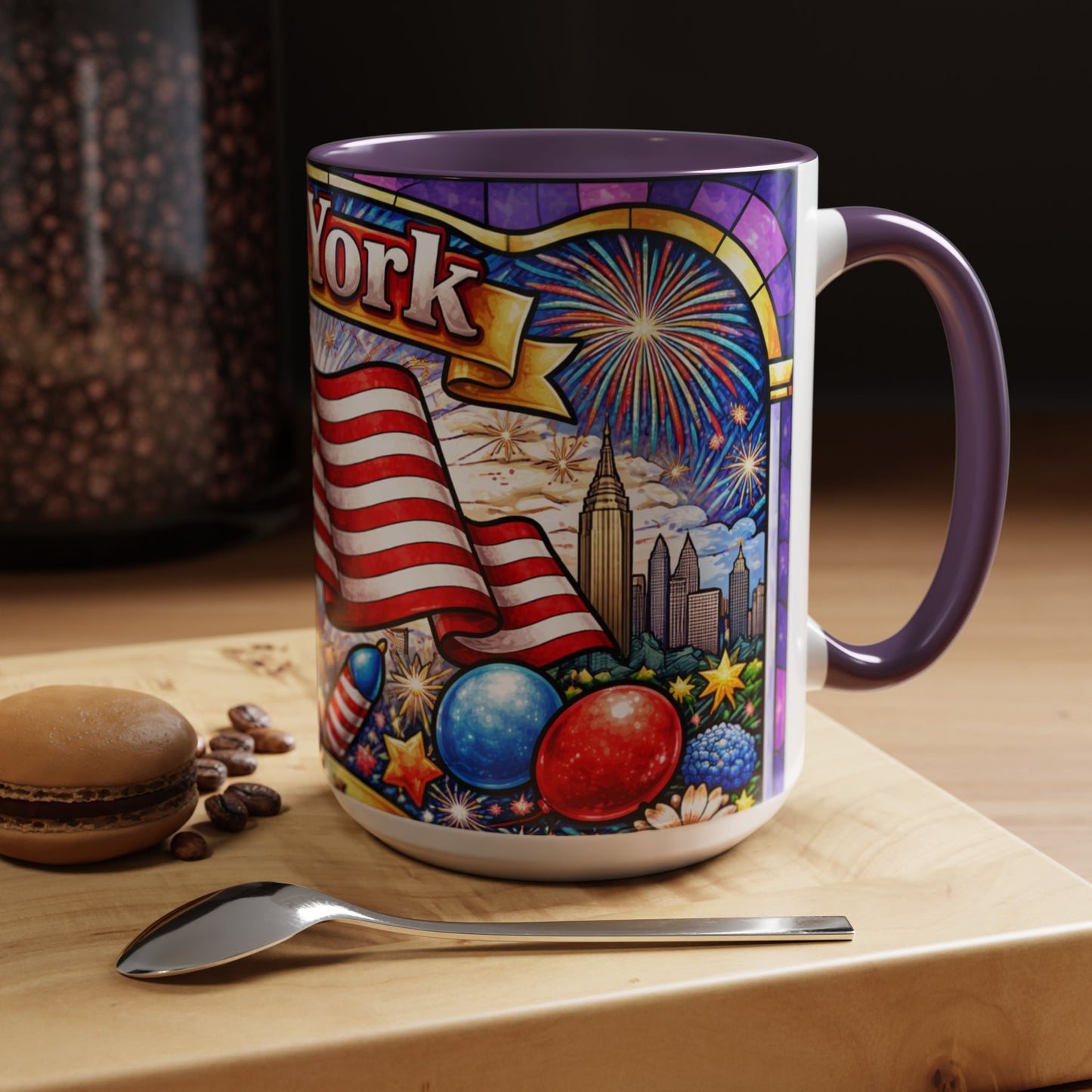 New York USA Accent Coffee Mug 15oz — Patriotic NYC Souvenir Gift Mug