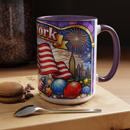 New York USA Accent Coffee Mug 15oz — Patriotic NYC Souvenir Gift Mug
