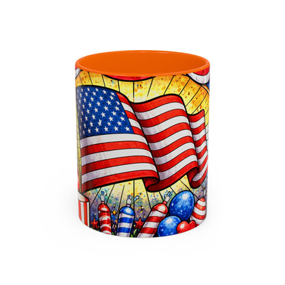 Patriotic Accent Coffee Mug — American Flag & Fireworks 11oz