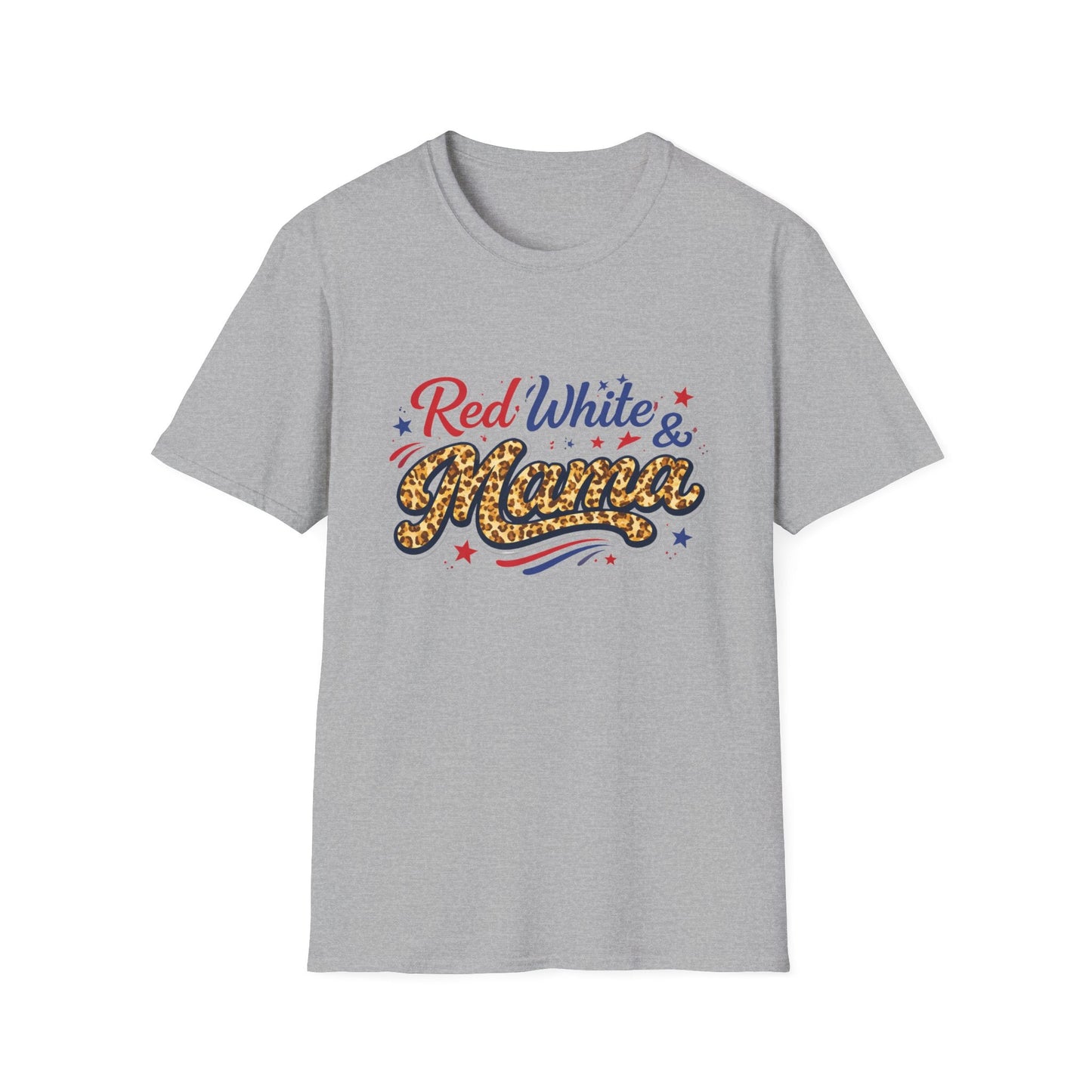 Red White & Mama Leopard Patriotic T-Shirt — Retro Mom Tee for Mother's Day & 4th of July
