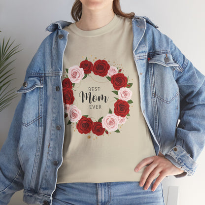 Mom Floral Wreath T-Shirt Best Mom Ever Mother's Day Gift Women Cotton Tee