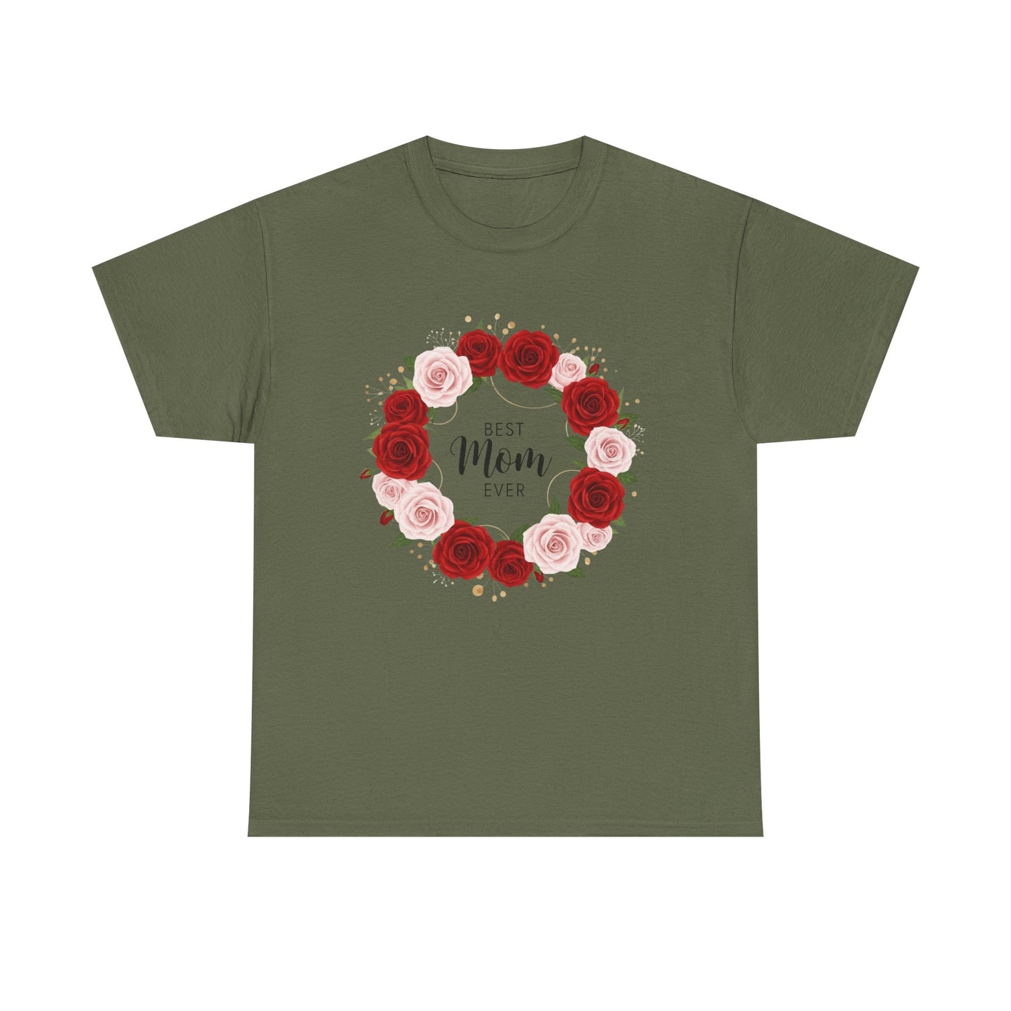 Mom Floral Wreath T-Shirt Best Mom Ever Mother's Day Gift Women Cotton Tee