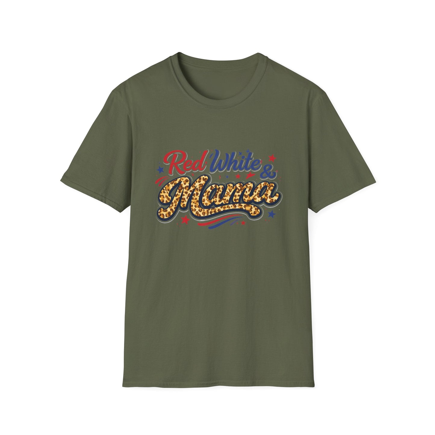 Red White & Mama Leopard Patriotic T-Shirt — Retro Mom Tee for Mother's Day & 4th of July