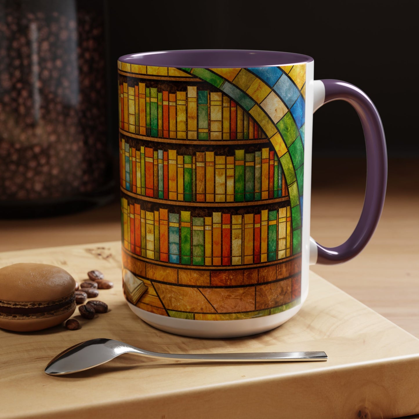 Booklover Coffee Mug – Stained Glass Library Accent Ceramic Mug