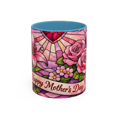 Mother's Day Floral Coffee Mug — Stained-Glass Rose Design, Unique Mom Gift (11 oz)