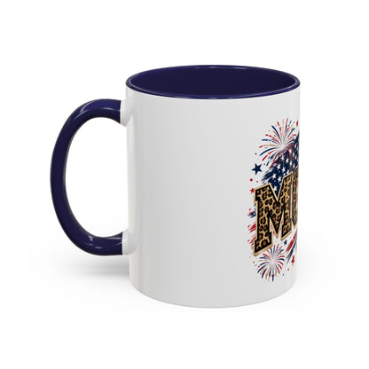 Leopard Print Patriotic Accent Coffee Mug — Fourth of July Gift for Mom (11/15oz)