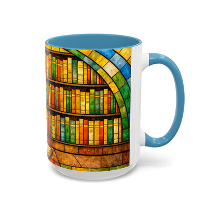 Booklover Coffee Mug – Stained Glass Library Accent Ceramic Mug