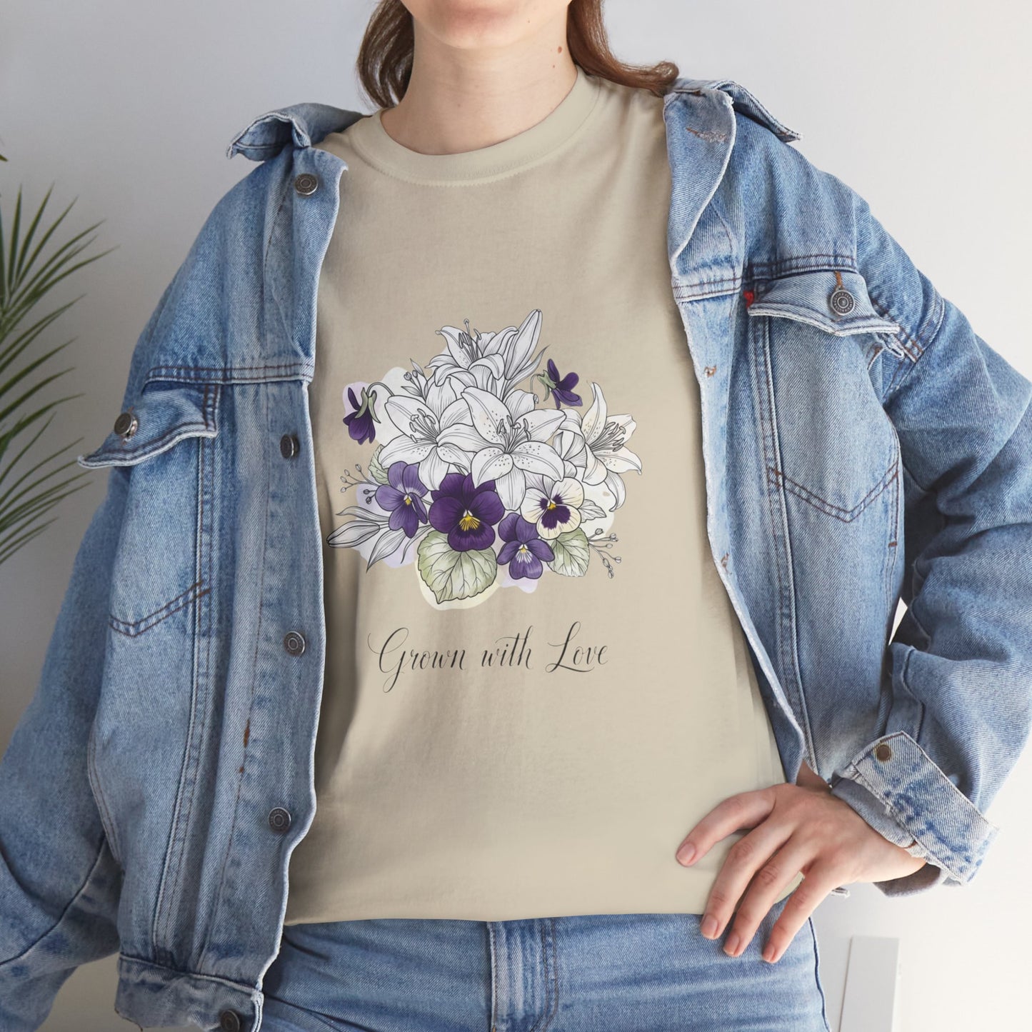 Floral 'Grow with Love' Tee — Botanical Pansy Bouquet T-Shirt