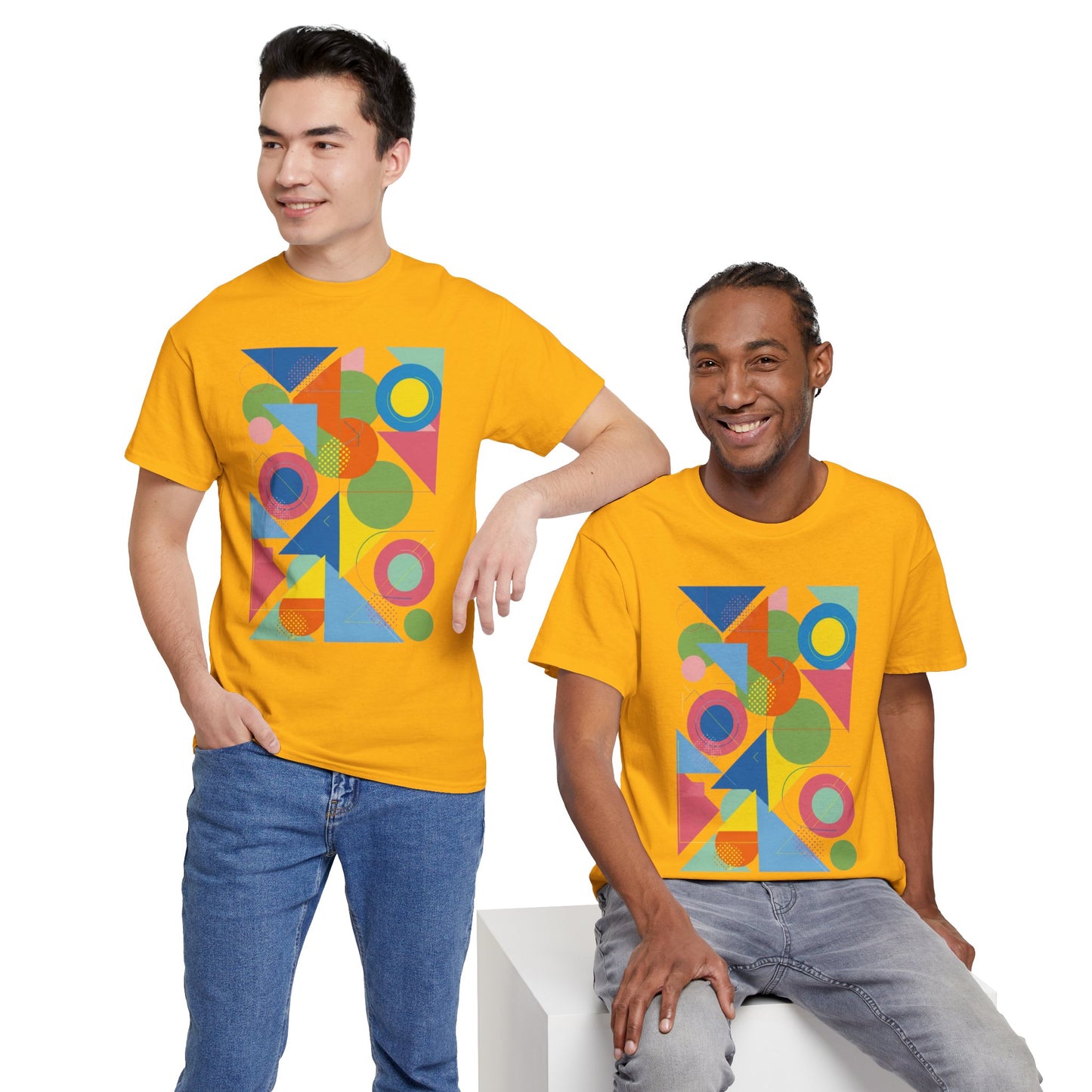 Geometric Color Block Tee — Abstract Shapes Graphic T-Shirt Retro Art