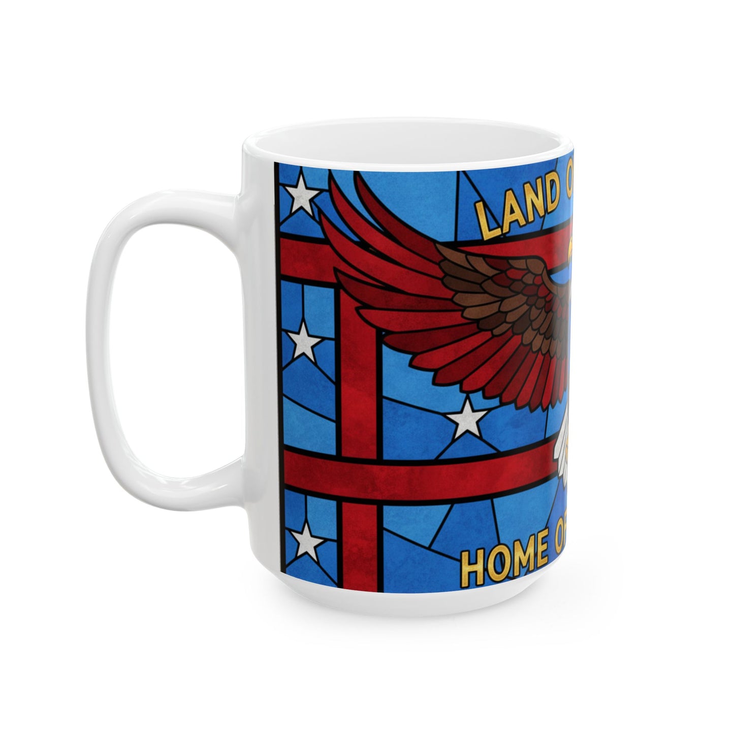 Bald Eagle Patriotic Mug 15oz — Land of the Free Stained-Glass American Flag Gift
