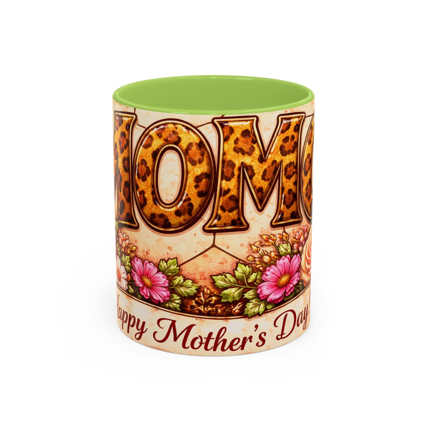 Mother's Day Coffee Mug – Floral Leopard 'MOM' Print Accent Mug (11  oz)