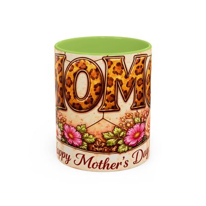 Mother's Day Coffee Mug – Floral Leopard 'MOM' Print Accent Mug (11  oz)