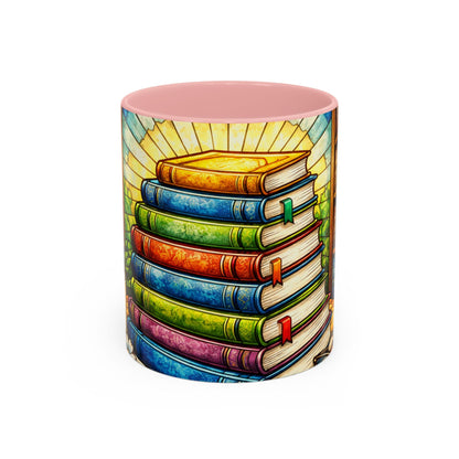 Stacked Books Accent Coffee Mug — Colorful Library Art for Book Lovers