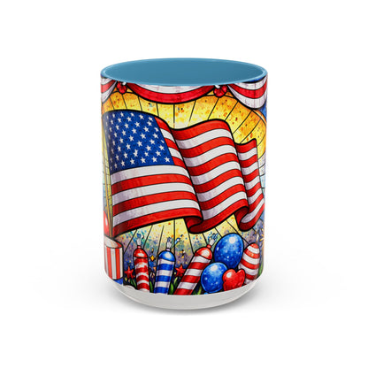 Patriotic Accent Coffee Mug — American Flag & Fireworks 15oz