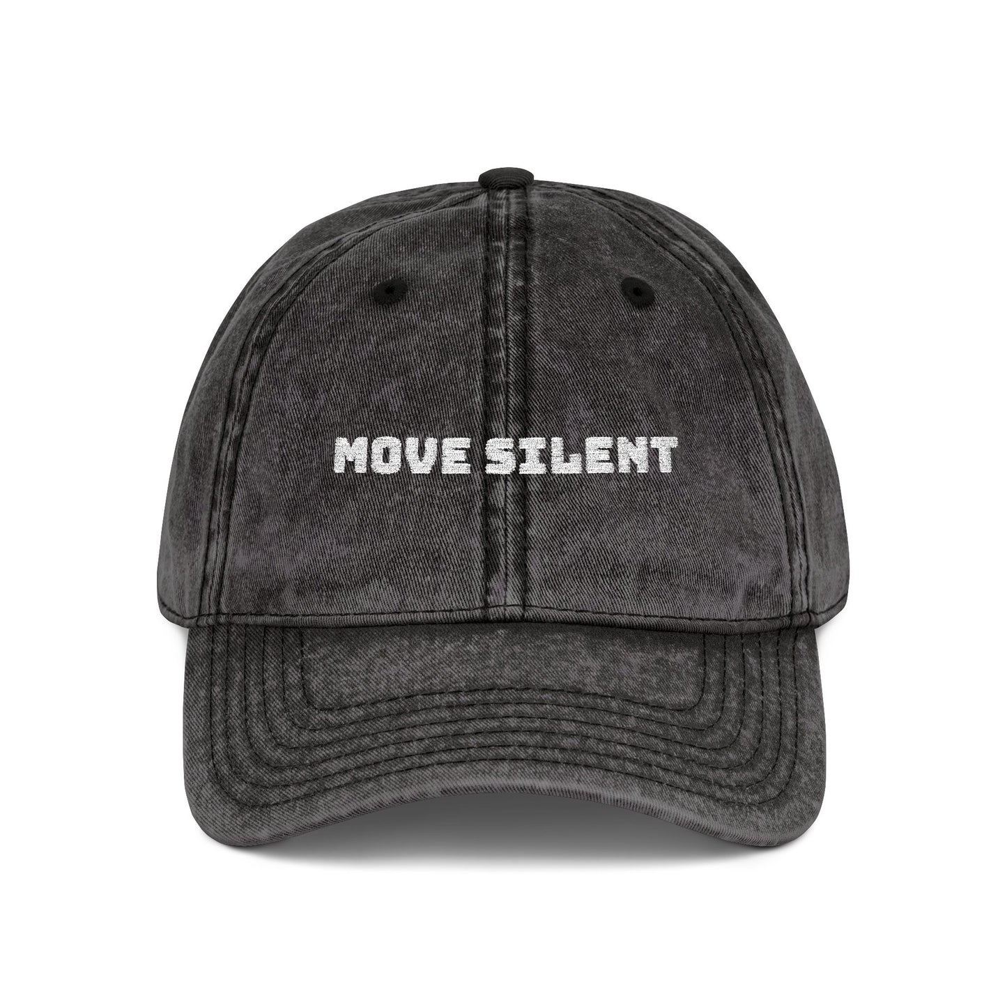 Vintage Embroidered Cap — "Move Silently" Distressed Red Dad Hat