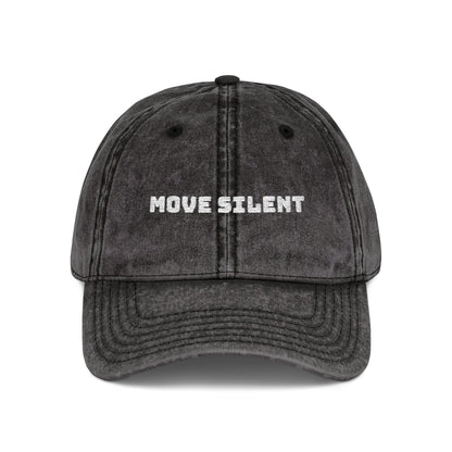 Vintage Embroidered Cap — "Move Silently" Distressed Red Dad Hat