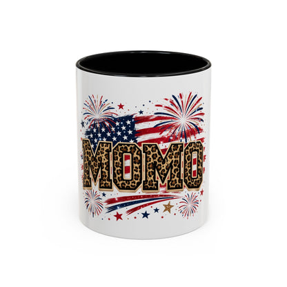 Leopard Print Patriotic Accent Coffee Mug — Fourth of July Gift for Mom (11/15oz)