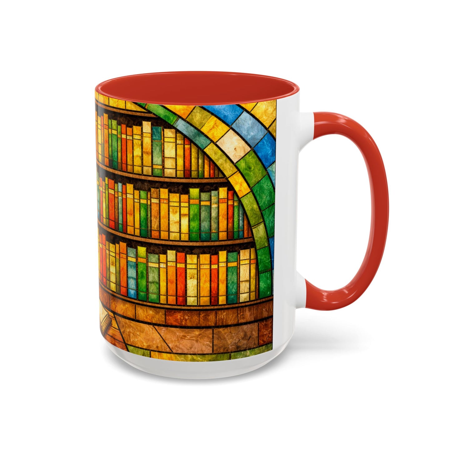 Booklover Coffee Mug – Stained Glass Library Accent Ceramic Mug