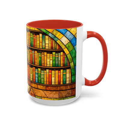 Booklover Coffee Mug – Stained Glass Library Accent Ceramic Mug