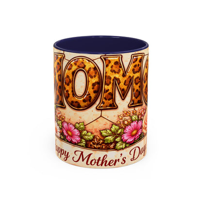 Mother's Day Coffee Mug – Floral Leopard 'MOM' Print Accent Mug (11  oz)