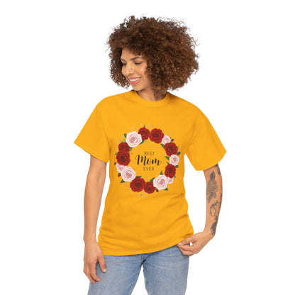 Mom Floral Wreath T-Shirt Best Mom Ever Mother's Day Gift Women Cotton Tee