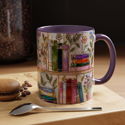 Floral Bookshelf Mug Watercolor Book Lover Gift Reader Coffee Tea Mug 11oz 15oz
