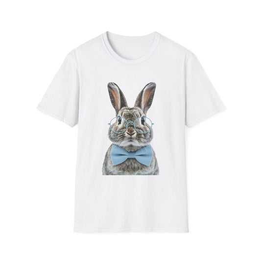 Bunny in Glasses T-Shirt — Cute Rabbit with Blue Bow Tee