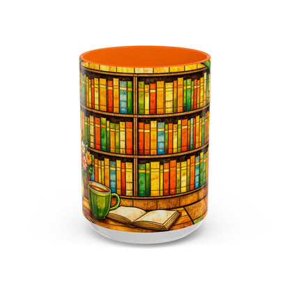 Booklover Coffee Mug – Stained Glass Library Accent Ceramic Mug