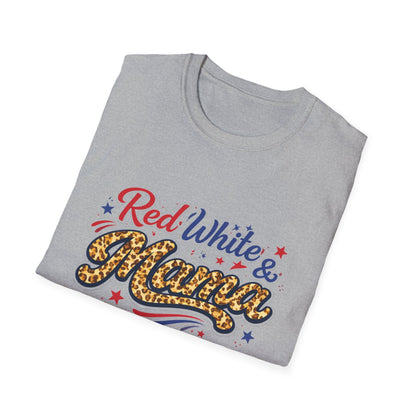 Red White & Mama Leopard Patriotic T-Shirt — Retro Mom Tee for Mother's Day & 4th of July