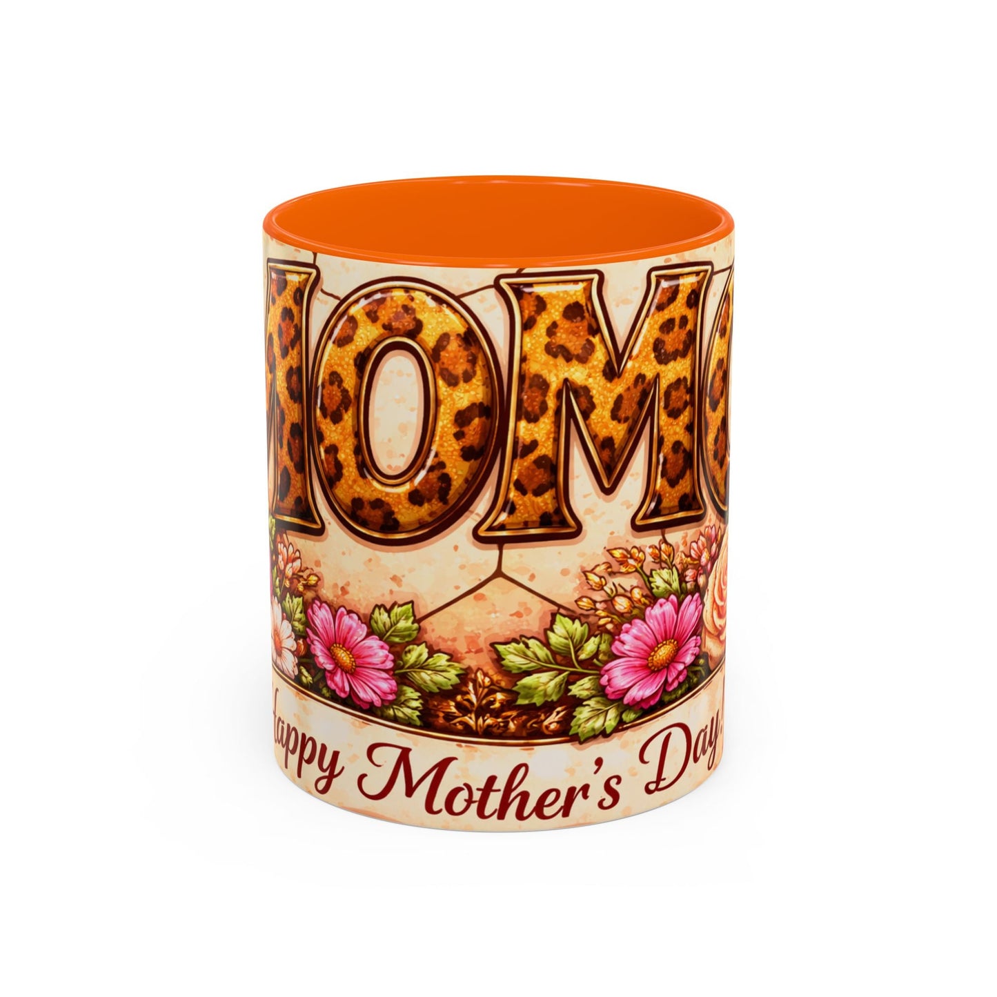 Mother's Day Coffee Mug – Floral Leopard 'MOM' Print Accent Mug (11  oz)