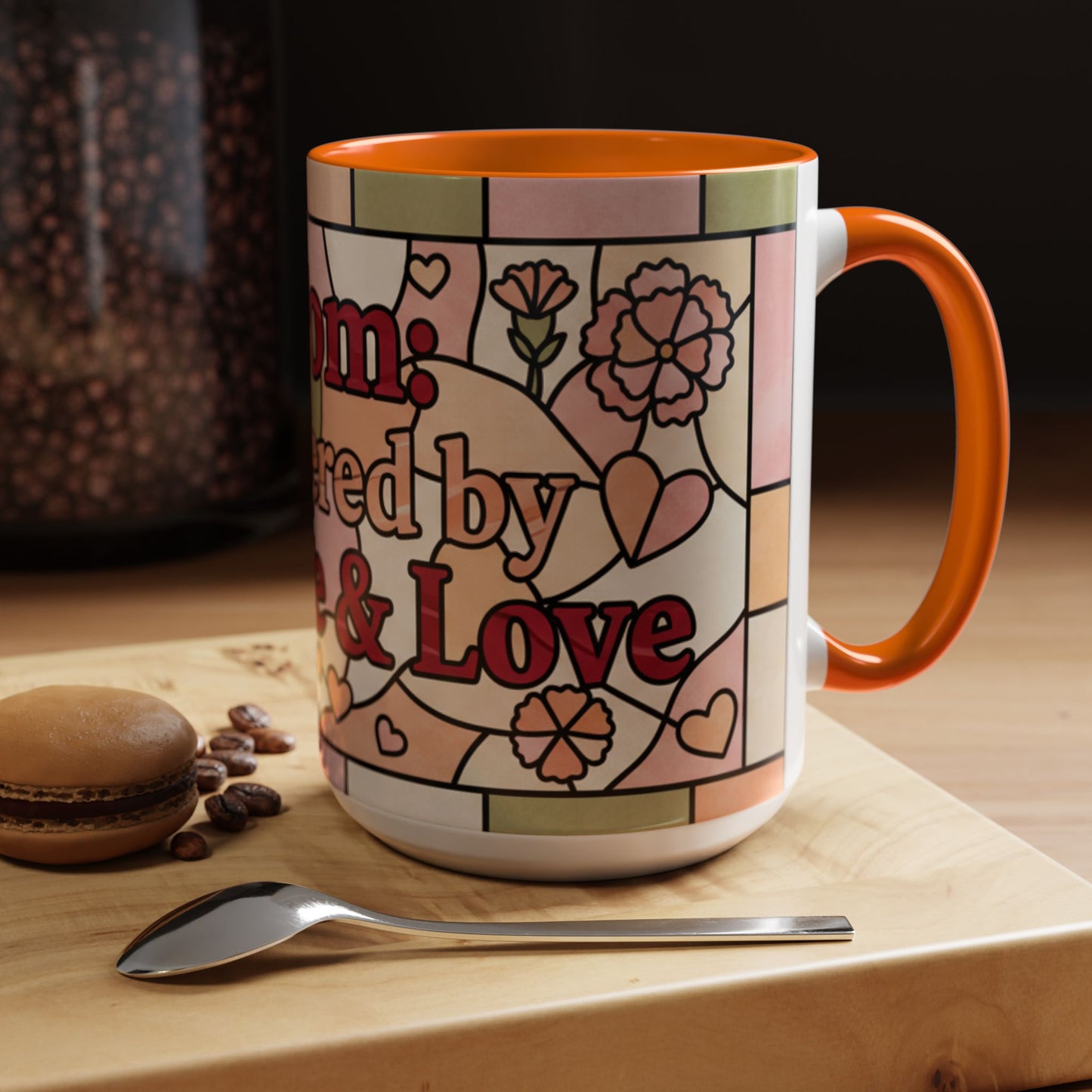 Mother's Day Gift Mom Coffee Mug 15oz Powered by Coffee Love Floral Stained Glass