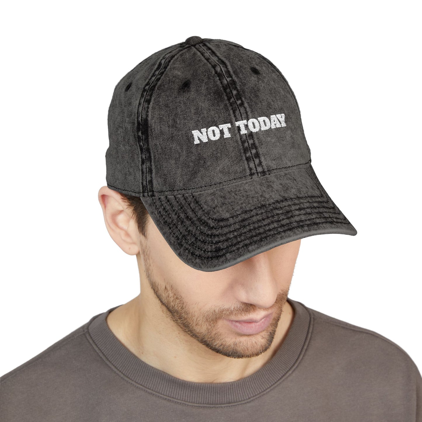 Not Today Embroidered Vintage Cap — Distressed Red Dad Hat Funny Slogan