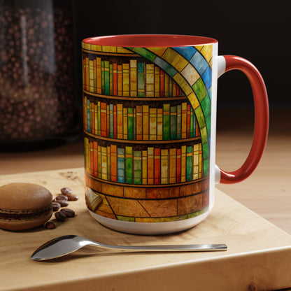 Booklover Coffee Mug – Stained Glass Library Accent Ceramic Mug