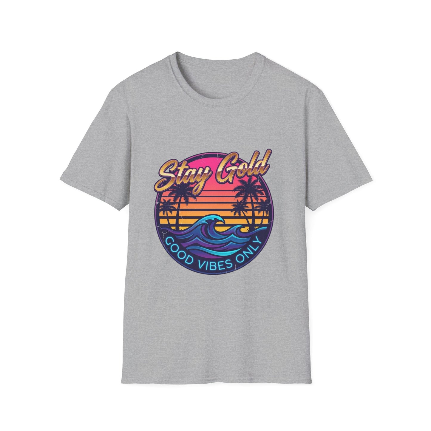 Stay Gold Beach T-Shirt - "Good Vibes Only" Retro Sunset Surf Tee