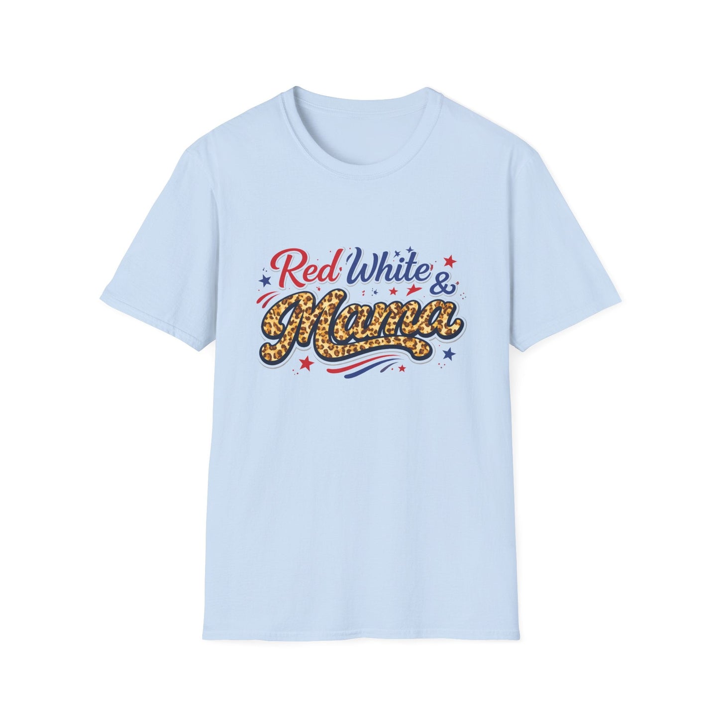 Red White & Mama Leopard Patriotic T-Shirt — Retro Mom Tee for Mother's Day & 4th of July