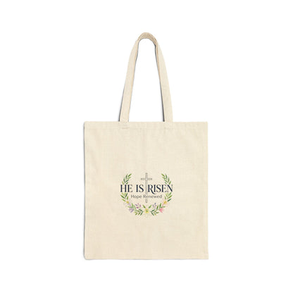 He Is Risen Tote | Christian Easter Canvas, Resurrection Scripture Bag