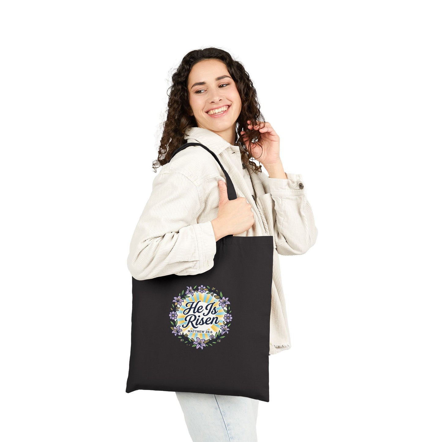 He Is Risen Tote, Christian Easter Canvas Tote | Resurrection, Scripture