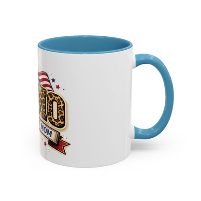 Leopard Print Thank You Mom Accent Coffee Mug — Patriotic American Flag Gift (11 oz)