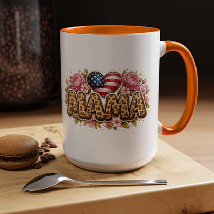 Mama Leopard Print Floral Mug Patriotic American Flag Heart Mom Gift 15oz